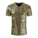 Snake Print T-Shirt for Men: Street Fashion Slim Fit Tee in Golden Silver, M - 3XL snake - label