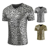 Snake Print T-Shirt for Men: Street Fashion Slim Fit Tee in Golden Silver, M - 3XL snake - label