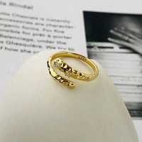 Snake - shaped Diamond Ring in 925 Silver with K932 Golden Hue snake - label