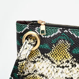 Snake Shaped PU Hand Bag with Horizontal Square Design & Zipped Opening snake - label