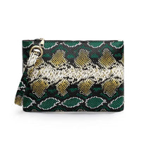 Snake Shaped PU Hand Bag with Horizontal Square Design & Zipped Opening snake - label