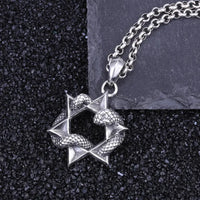 Snake Six - pointed Pendant in 925 Silver with Unique Snake and Six - pointed Symbol Design snake - label