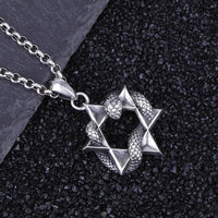 Snake Six - pointed Pendant in 925 Silver with Unique Snake and Six - pointed Symbol Design snake - label