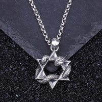 Snake Six - pointed Pendant in 925 Silver with Unique Snake and Six - pointed Symbol Design snake - label