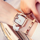 Square Quartz Bracelet Watch with 36mm Dial & Rose Gold Buckle snake - label