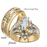 Stainless Steel Couple Ring with Geometric Design & Diamond Accents snake - label