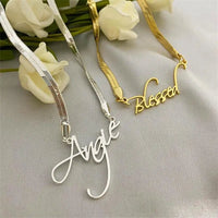 Stainless Steel Snake Chain Necklace with Personalized Lettering snake - label