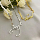 Stainless Steel Snake Chain Necklace with Personalized Lettering - snake - label