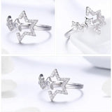 Star Open Female Ring with Adjustable Star Motif in 925 Silver snake - label