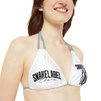 Strappy Triangle Bikini Top with Adjustable Straps & Removable Cups snake - label