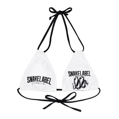 Strappy Triangle Bikini Top with Adjustable Straps & Removable Cups snake - label