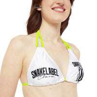 Strappy Triangle Bikini Top with Adjustable Straps & Removable Cups snake - label