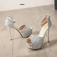 Stunning Silver - Black Stiletto High Heels with 13CM Heel Height snake - label