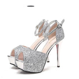 Stunning Silver - Black Stiletto High Heels with 13CM Heel Height snake - label