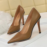 Stylish 10.5cm Studded High Heels with Trendy Beads & Chains snake - label