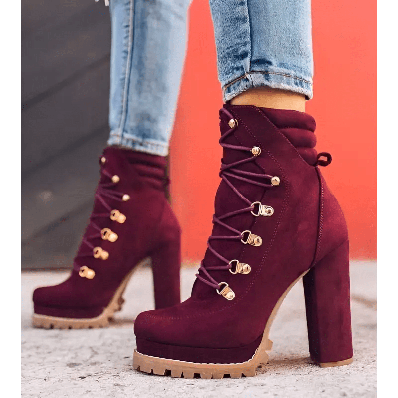 Table Suede High Heels with 8CM Thick Heel & Rivets snake - label