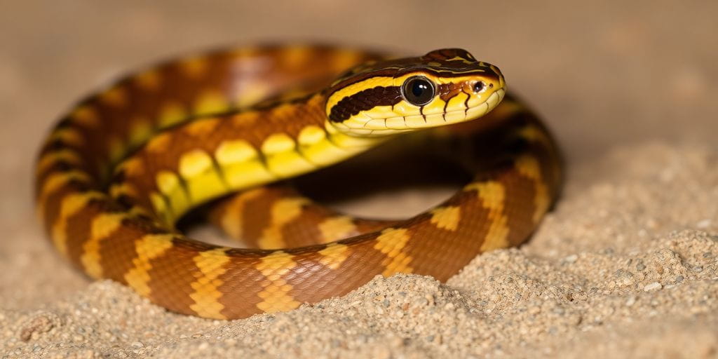 Hoop snake coiled in nature, tail in mouth.