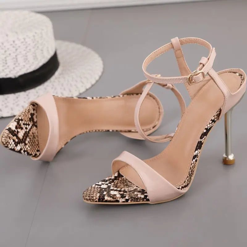 Toe Stiletto Snake Beige Leather Women's Shoes | 10.5CM Heel Height snake - label