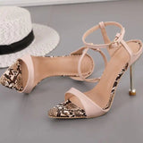 Toe Stiletto Snake Beige Leather Women's Shoes | 10.5CM Heel Height snake - label