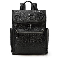 Top Layer Cowhide Backpack - Medium 20 - 35L Capacity, Elegant Black Design - snake - label