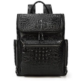 Top Layer Cowhide Backpack - Medium 20 - 35L Capacity, Elegant Black Design snake - label