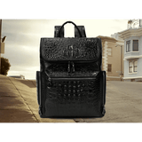 Top Layer Cowhide Backpack - Medium 20 - 35L Capacity, Elegant Black Design snake - label