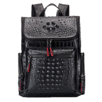 Top Layer Cowhide Backpack - Medium 20 - 35L Capacity, Elegant Black Design snake - label