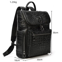 Top Layer Cowhide Backpack - Medium 20 - 35L Capacity, Elegant Black Design snake - label