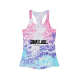 Trendy Tie Dye Racerback Tank Top with Slim Fit Design & Unique Dye Variations snake - label