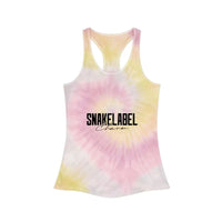 Trendy Tie Dye Racerback Tank Top with Slim Fit Design & Unique Dye Variations snake - label