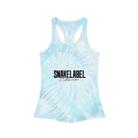 Trendy Tie Dye Racerback Tank Top with Slim Fit Design & Unique Dye Variations snake - label