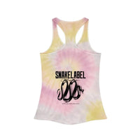 Trendy Tie Dye Racerback Tank Top with Slim Fit Design & Unique Dye Variations snake - label