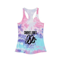 Trendy Tie Dye Racerback Tank Top with Slim Fit Design & Unique Dye Variations snake - label