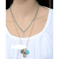 Turquoise Alloy Necklace with Twisted Chain & Turquoise Pendant, 3 - Layered, Adjustable Extension - Elegant Women's Jewelry snake - label