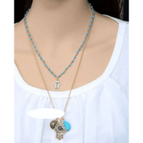 Turquoise Alloy Necklace with Twisted Chain & Turquoise Pendant, 3 - Layered, Adjustable Extension - Elegant Women's Jewelry snake - label