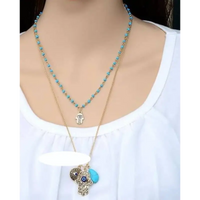 Turquoise Alloy Necklace with Twisted Chain & Turquoise Pendant, 3 - Layered, Adjustable Extension - Elegant Women's Jewelry - snake - label