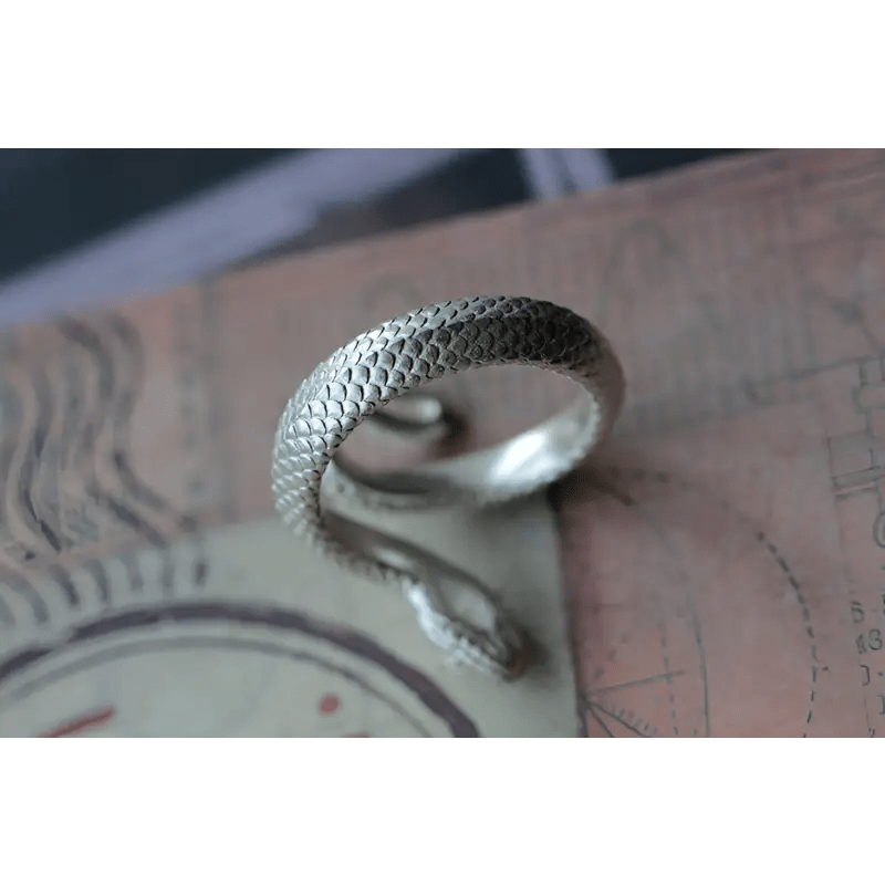 Twelve Zodiac Snake Ring in 99% Pure Silver with Enamel Finish snake - label