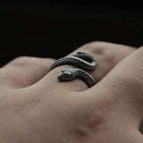 Twelve Zodiac Snake Ring in 99% Pure Silver with Enamel Finish - snake - label