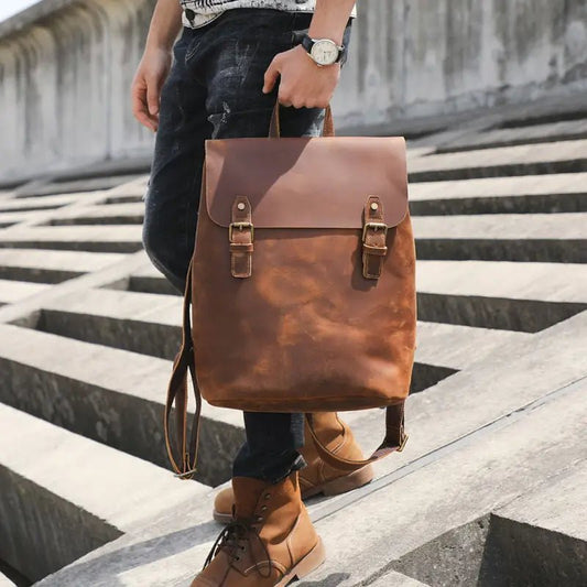 Urban Backpack with Top Layer Cowhide Material & Multiple Compartments snake - label