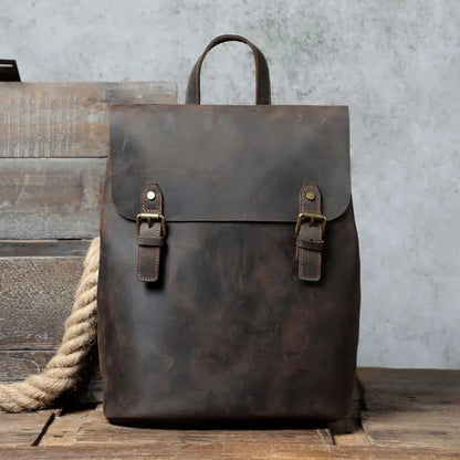 Urban Backpack with Top Layer Cowhide Material & Multiple Compartments snake - label