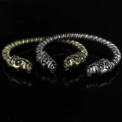 Viking Snake Bracelet - Geometric Design, Silver Alloy, Unisex Style snake - label