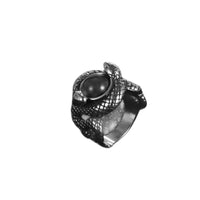 Vintage Double Snake Men's Ring with Zircon Mosaic in Titanium Steel | Retro Men's Jewelry - snake - label