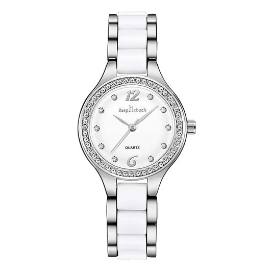 Women Watches Luxury Quartz: 30m Waterproof, 7mm Slim Case, 28mm Dial, Alloy + Ceramic Band snake - label