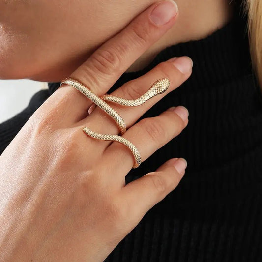 Women's Fashionable Snake Ring with Gold Inlay - Exquisite Design, snake - label