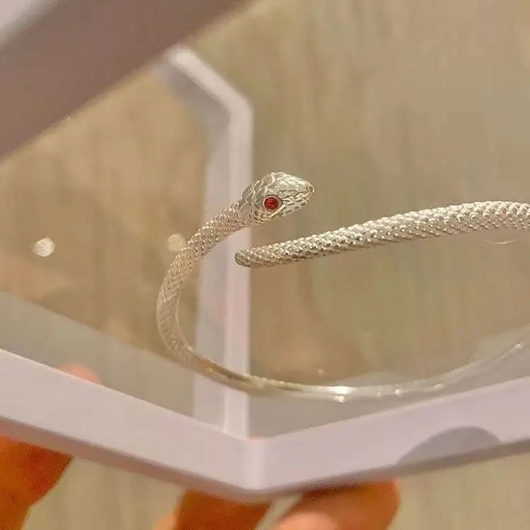 Women's Silver Snake Bracelet | Symbolic Zodiac Design with Electroplated Finish snake - label