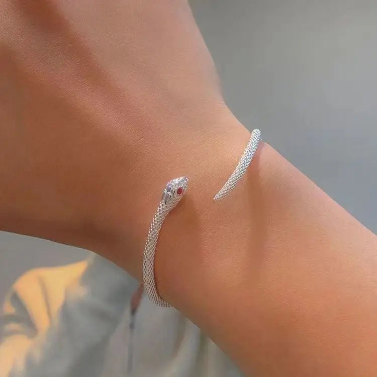 Women's Silver Snake Bracelet | Symbolic Zodiac Design with Electroplated Finish snake - label