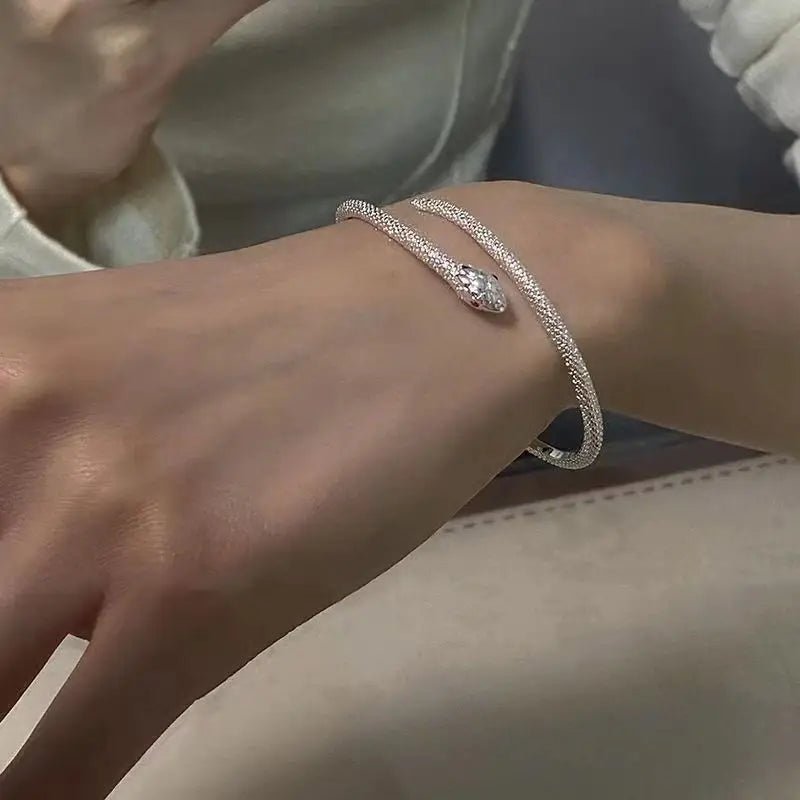 Women's Silver Snake Bracelet | Symbolic Zodiac Design with Electroplated Finish snake - label