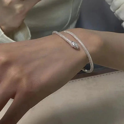 Women's Silver Snake Bracelet | Symbolic Zodiac Design with Electroplated Finish snake - label