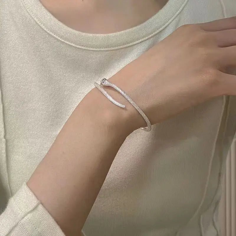 Women's Silver Snake Bracelet | Symbolic Zodiac Design with Electroplated Finish snake - label