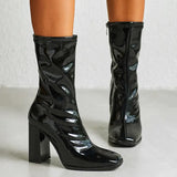 Women’s Thick High-Heeled snake Boots - Black leather / 35 - Shoes